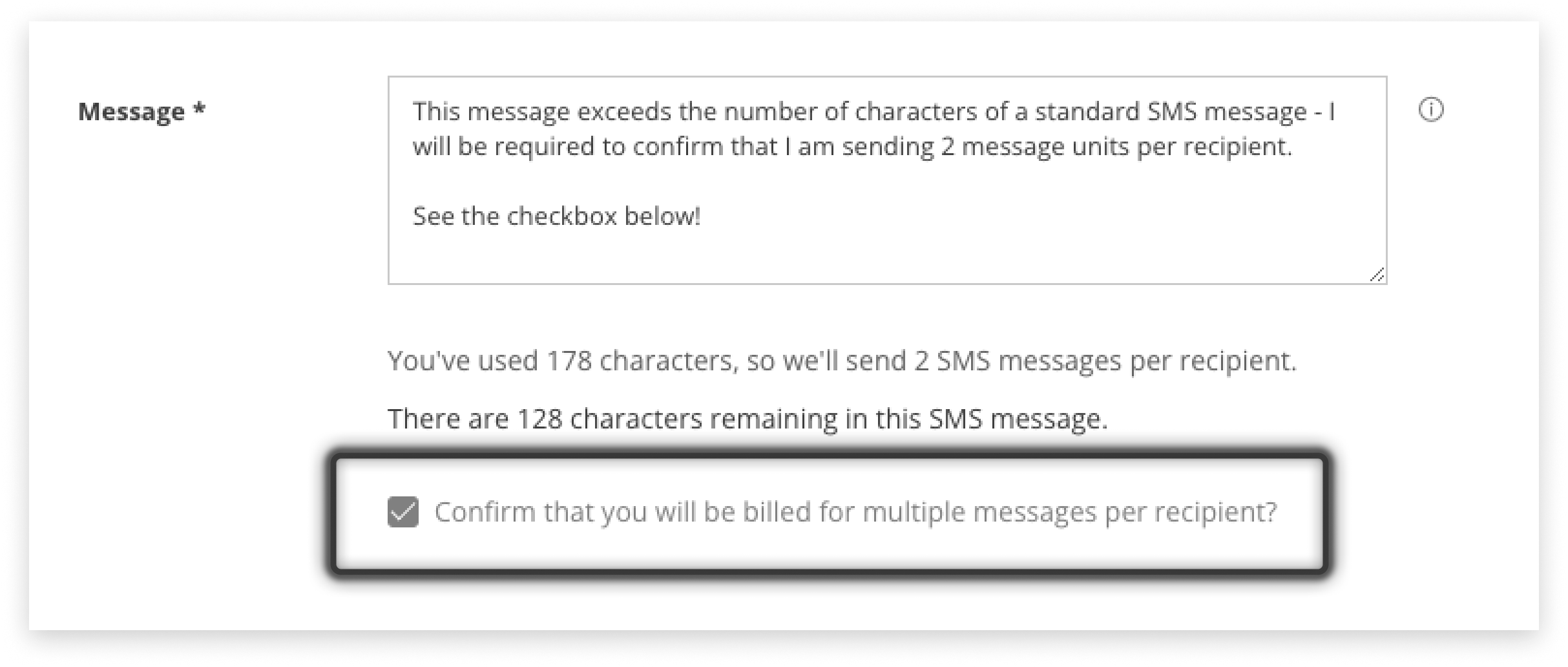 Black and white screenshot of the confirmation checkbox for multiple units sent by campaign manager