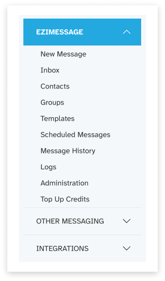 colourful screenshot of the ezitxt menu under EziMessage