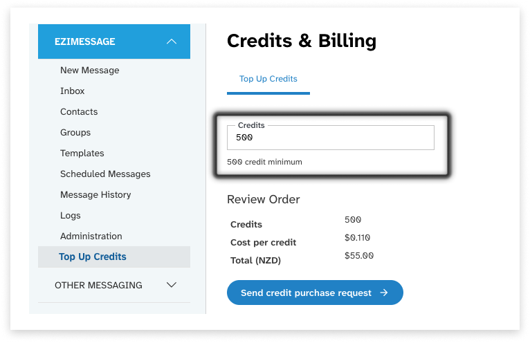 colourful screenshot showing options to add recipients when sending a New Message under EziMessage