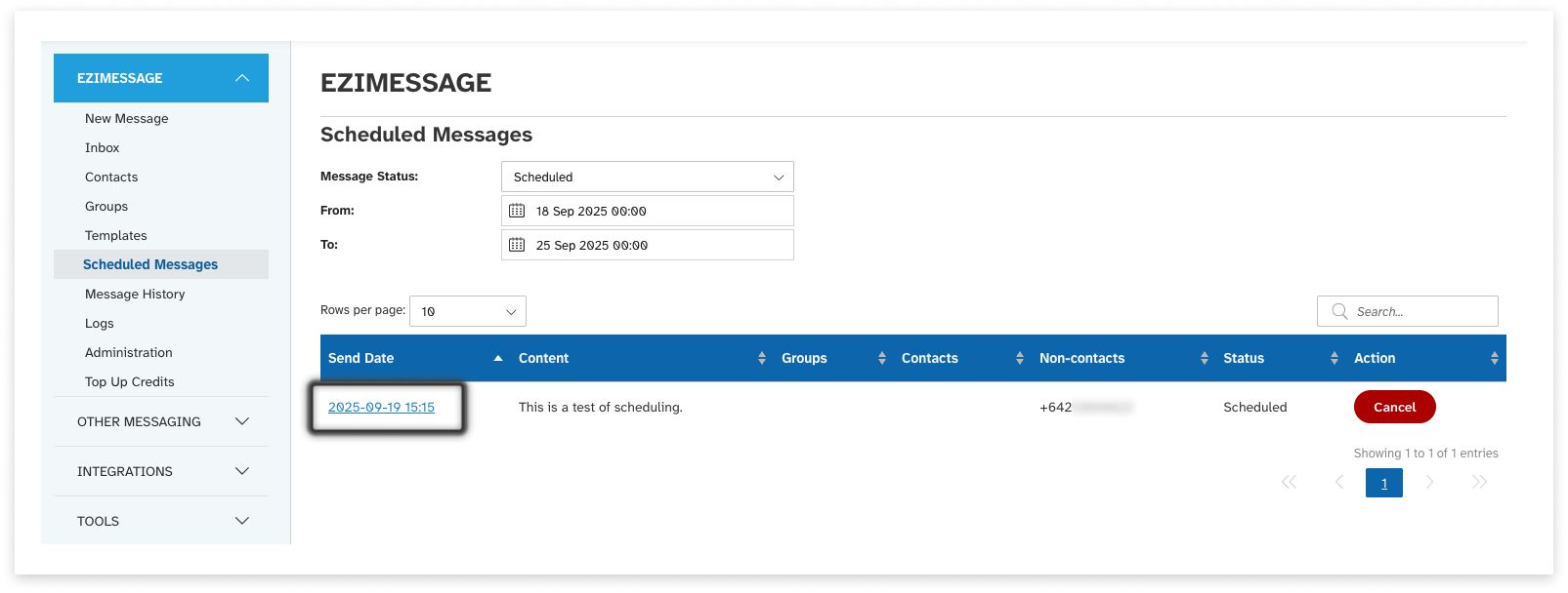 colourful screenshot showing options to add recipients when sending a New Message under EziMessage
