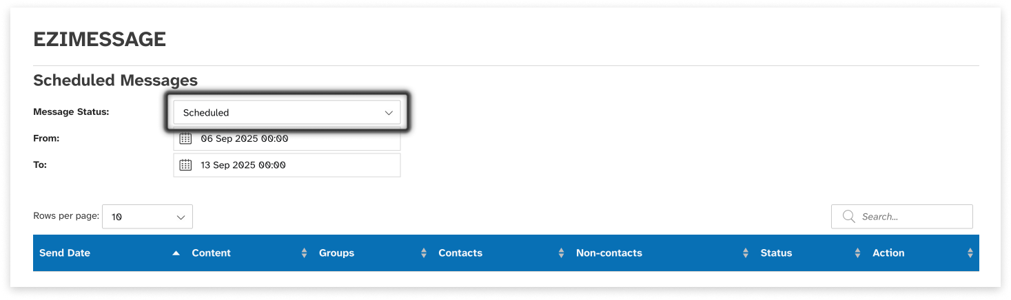 colourful screenshot showing scheduled messages in EziMessage