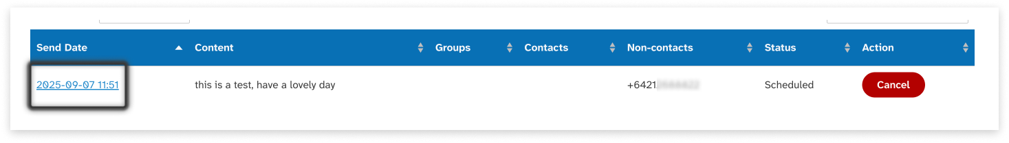 colourful screenshot showing what to click to edit scheduled messages in EziMessage