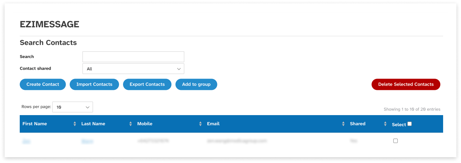 colourful screenshot of the contacts area of EziMessage