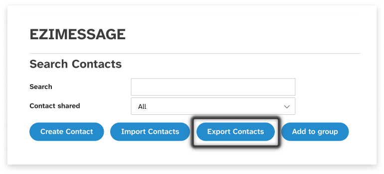 colourful screenshot of the button to export contacts in EziMessage
