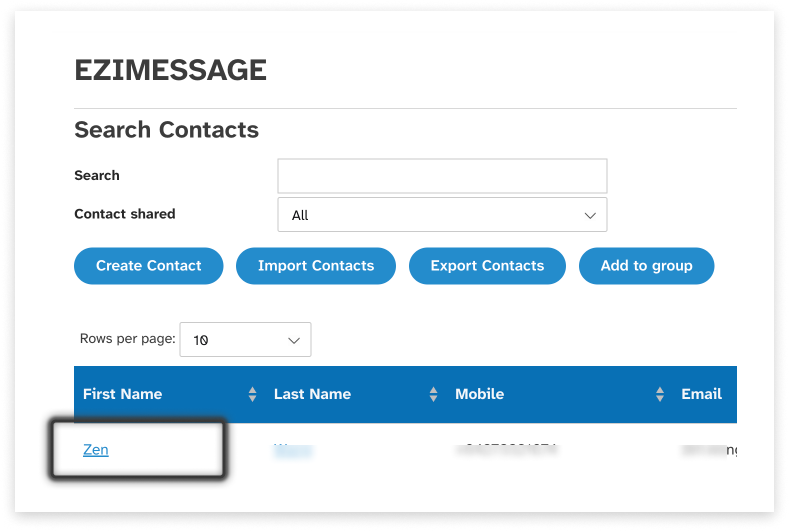 colourful screenshot of what to click to edit a contact in EziMessage