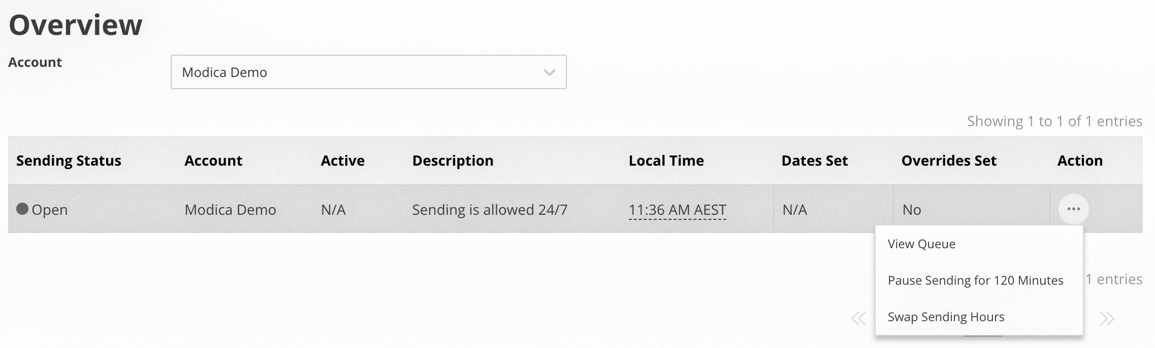 screenshot of Create Sending Hours form