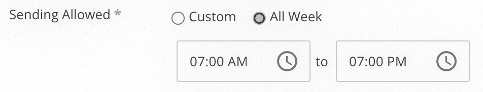 screenshot of Create Sending Hours form
