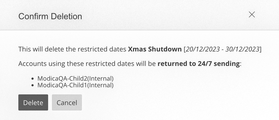 screenshot of Create Sending Hours form